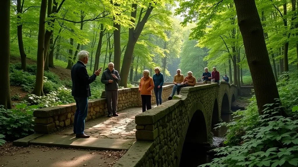 Průvodce vysvětluje historii mostu v Brdských lesích